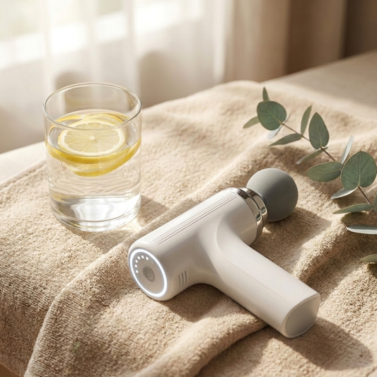 FlexRelief Pro™ – Mini Masażer Mięśni | 4 Końcówki | Ulga w 10 Minut